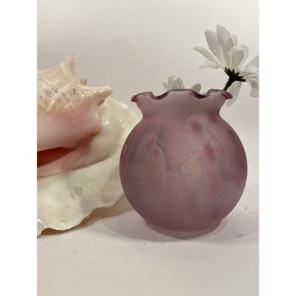 Rueven Art Nouvea Glass Round Ribbon Vase /Rare 4"/Made in Israel - Picture 2 of 4